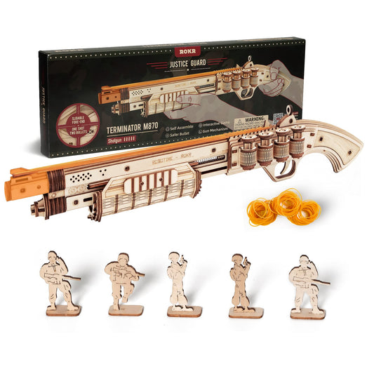 ROKR rubber-band gun kit box cover showing premium gift packaging and branding