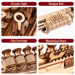 ROKR rubber-band gun wood pieces close-up with tight tolerances