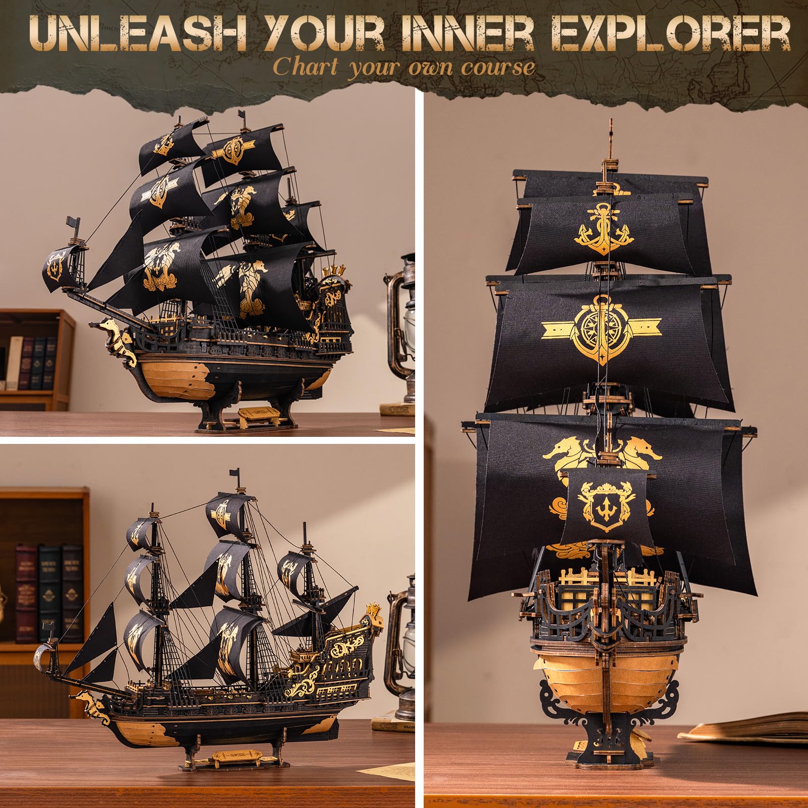 ROKR Seahorse Barque deck carvings show intricate detailing.