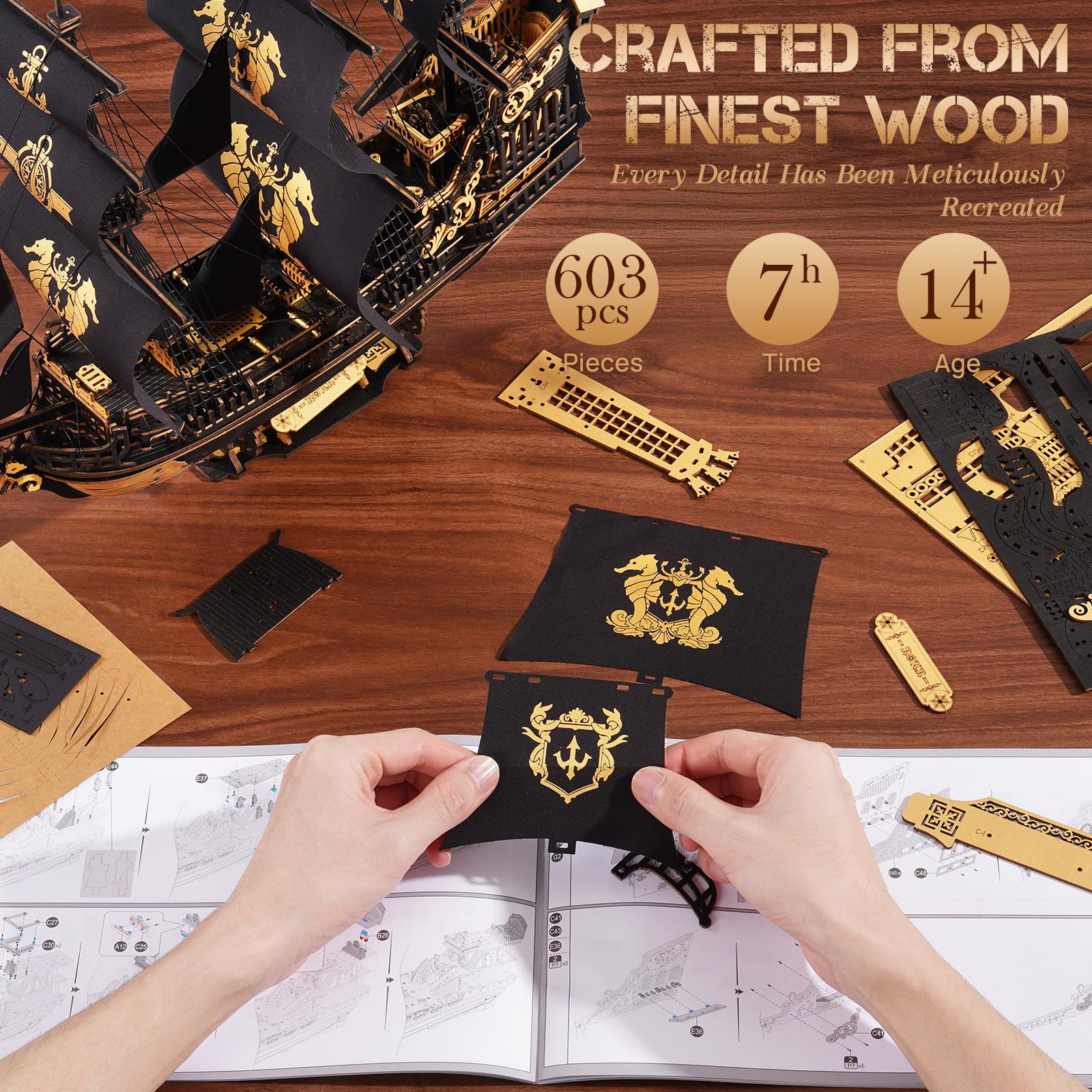 ROKR Seahorse Barque snap-together pieces simplify assembly.