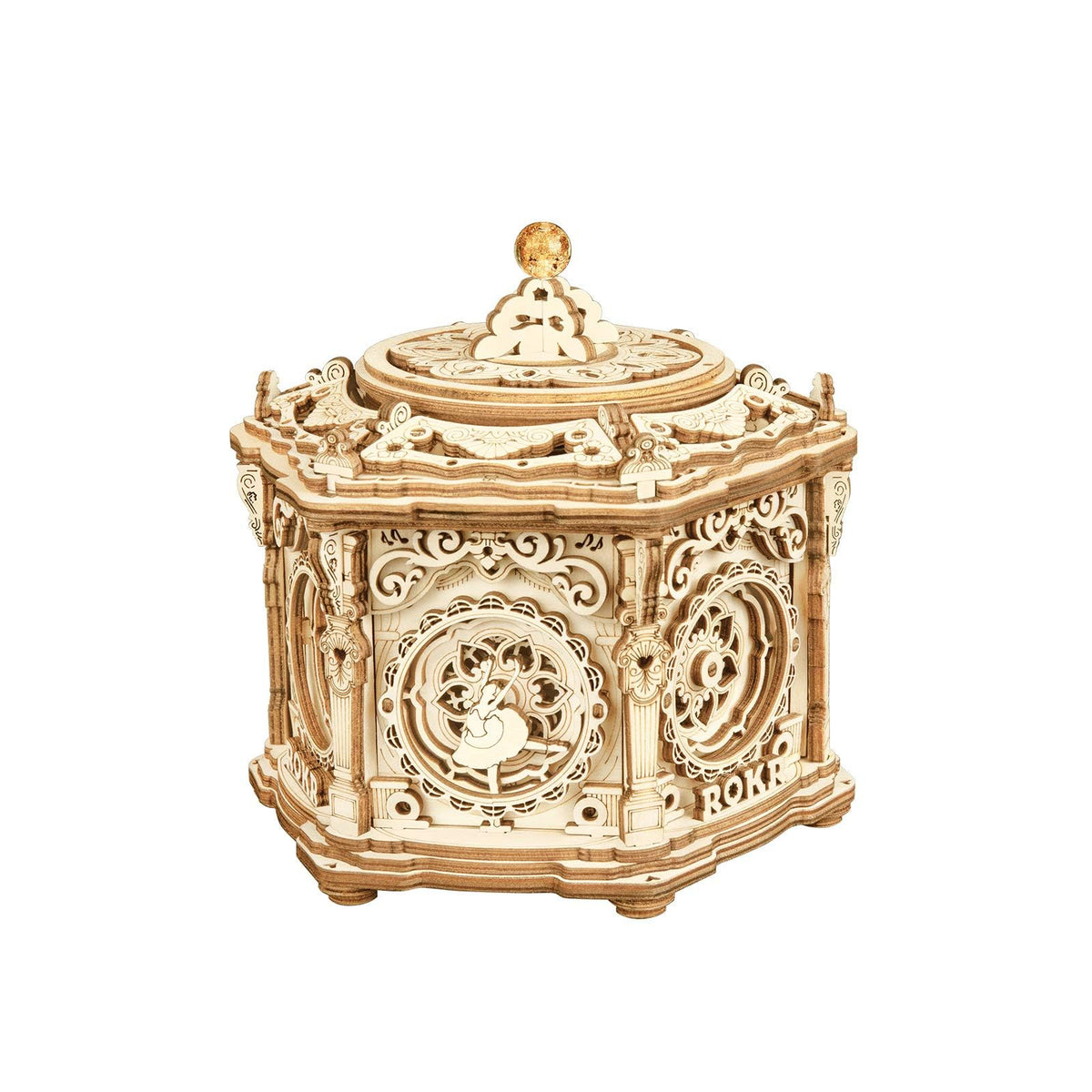 ROKR Secret Garden hexagon music box with elegant details, ideal for decorative keepsakes.