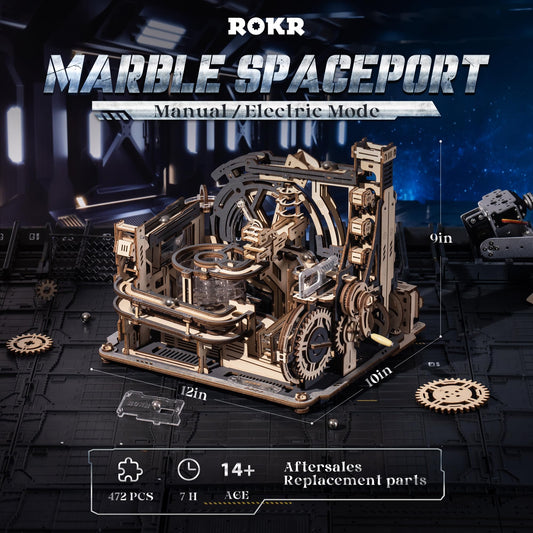 ROKR Spaceport LGC01 vertical lift demonstrates dynamic marble routing for immersive play.