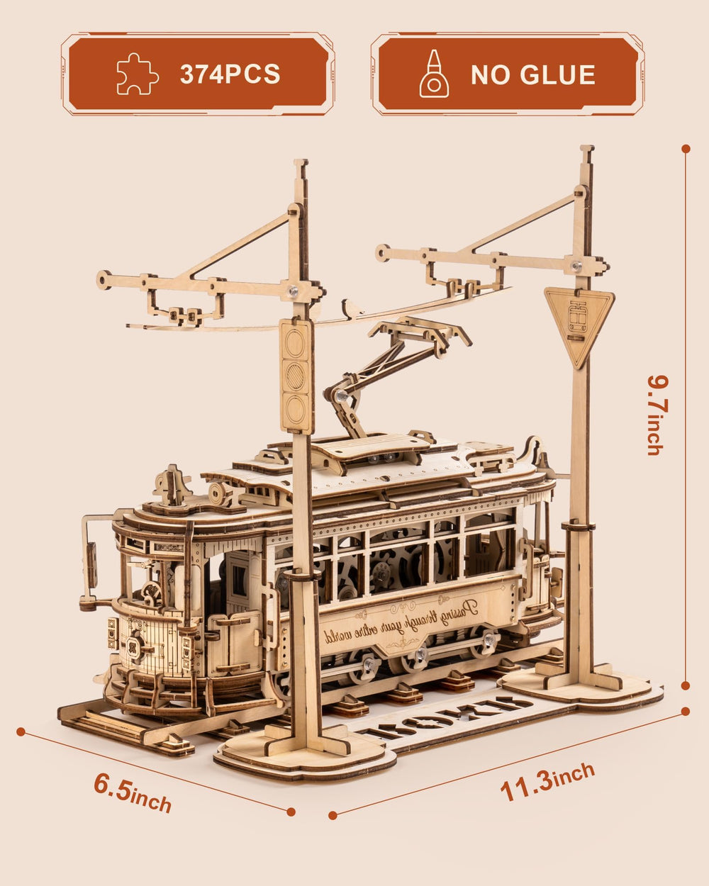 ROKR tram assembly highlighting stable acrylic and metal axle