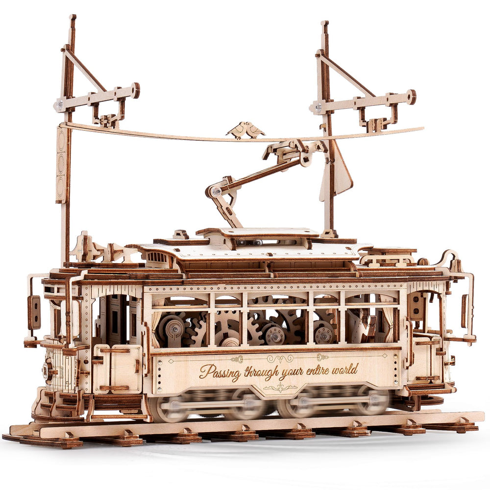 ROKR tram model puzzle kit shown for display and focus