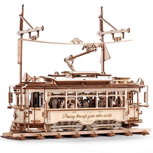 ROKR tram model puzzle kit shown for display and focus