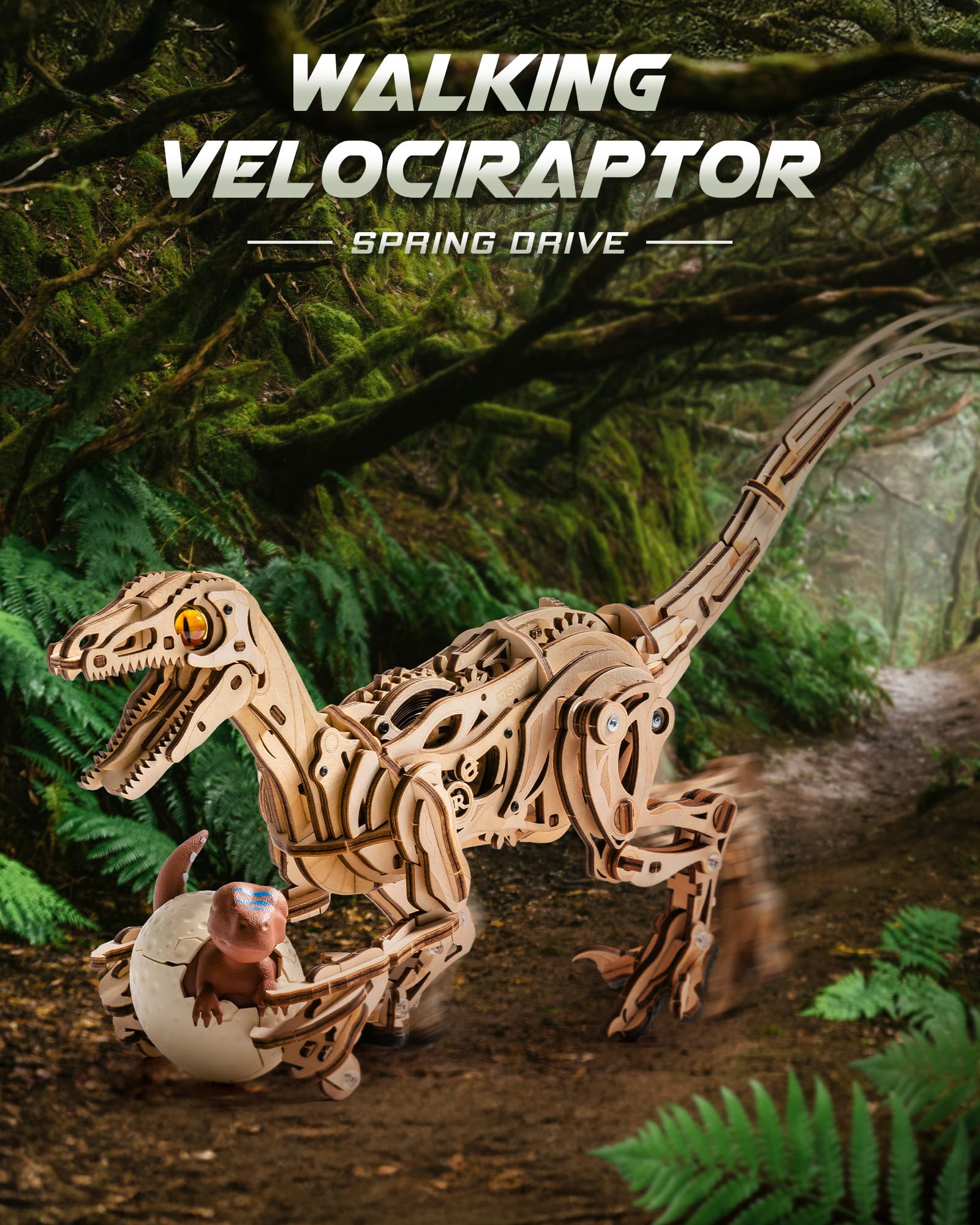 ROKR Velociraptor articulated foreclaws enhance realistic pose.