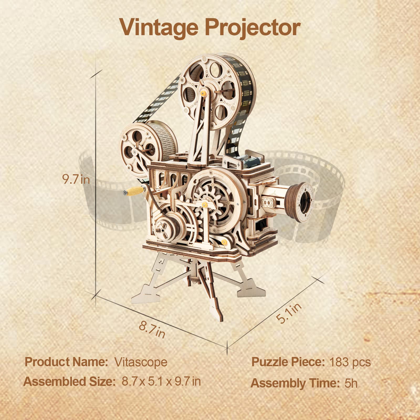 ROKR Vitascope projection demo displays vintage clip on screen