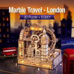 ROKR wooden 3D puzzle London Eye close-up shows precise fit and tactile build.
