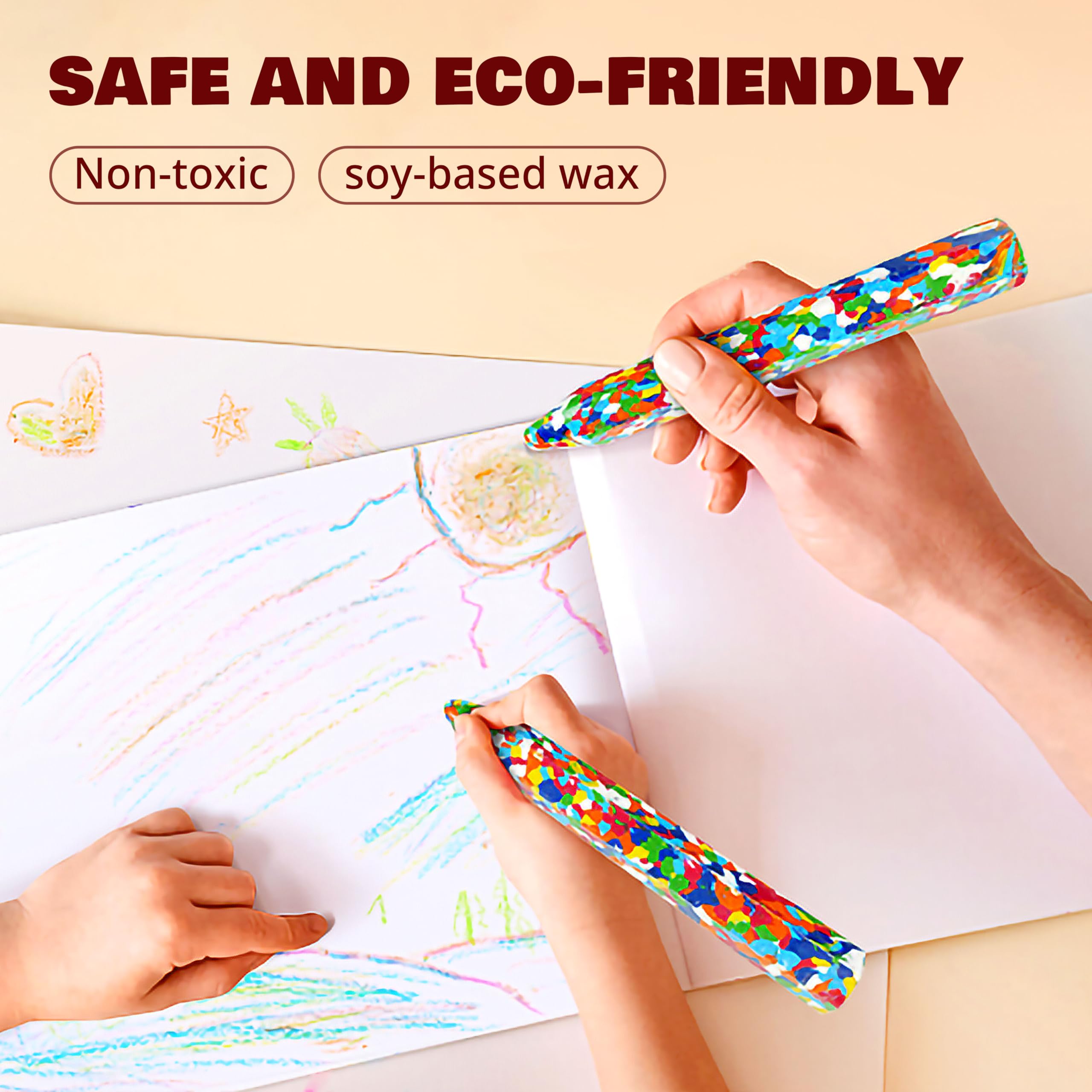 Child draws with ROKT&RAZO crayons, inspiring imaginative play and motor skills