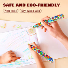 Child draws with ROKT&RAZO crayons, inspiring imaginative play and motor skills