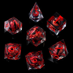 Role dice Dragon Eye DND dice set with red liquid core, vivid colors for quick reads.