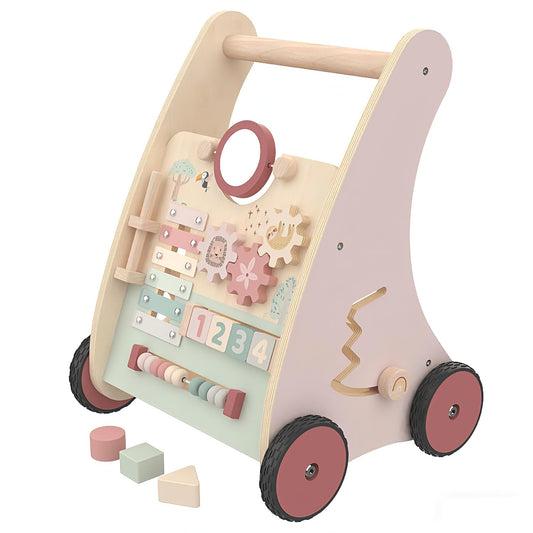 RolePlayCook wooden baby walker anti-tip base keeps first steps safe and steady