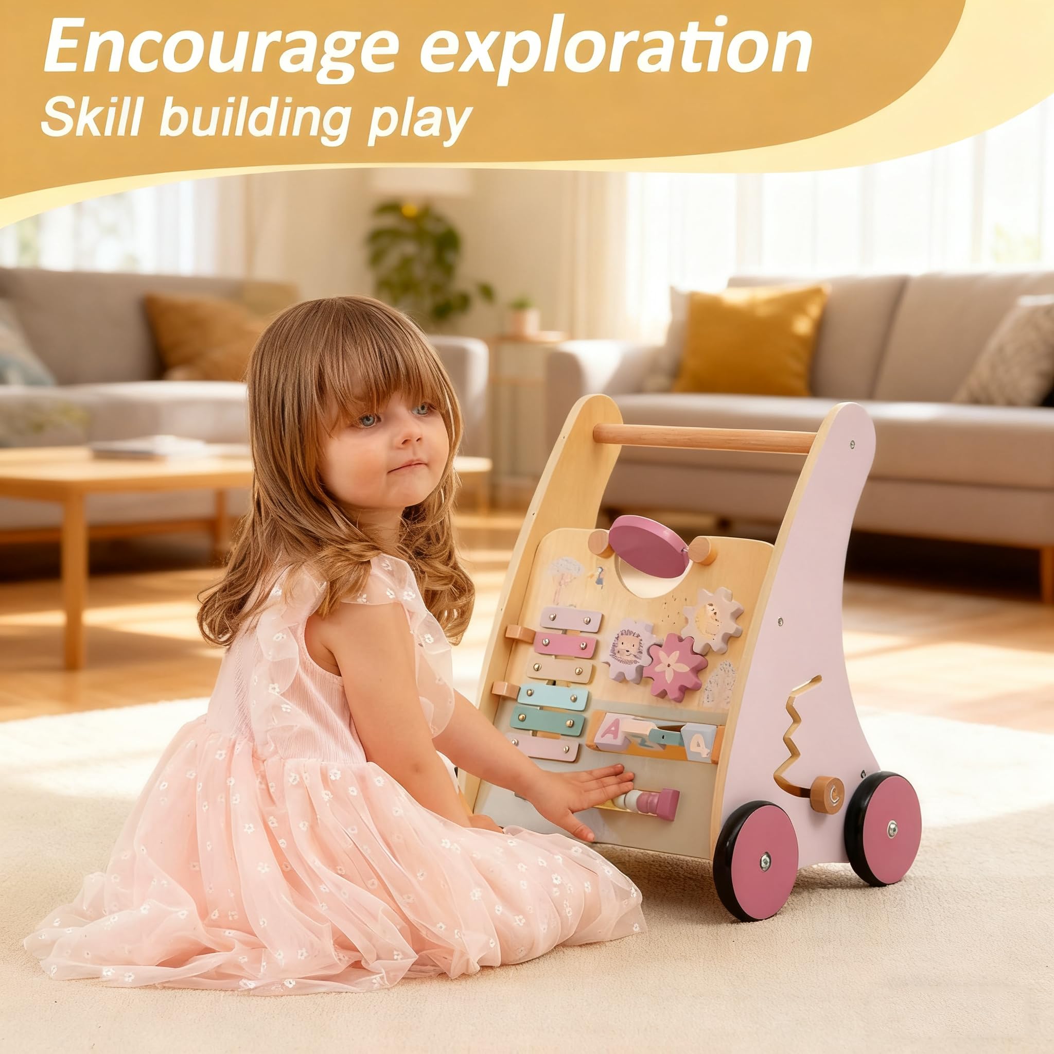 RolePlayCook wooden baby walker shape-sorter encourages fine motor skill with colorful puzzles