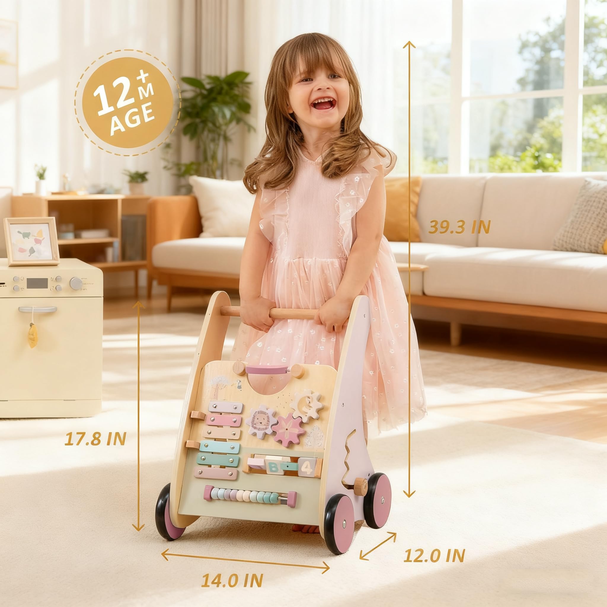 RolePlayCook wooden baby walker spinning-gears engages problem-solving through moving gears