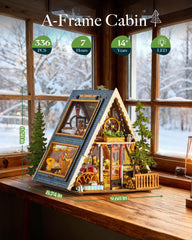 Rolife A-Frame Cabin diorama detail pieces showcase intricate micro furniture