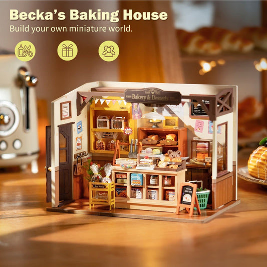 Rolife Becka's Bakery shelves filled with breads and donuts for realism.