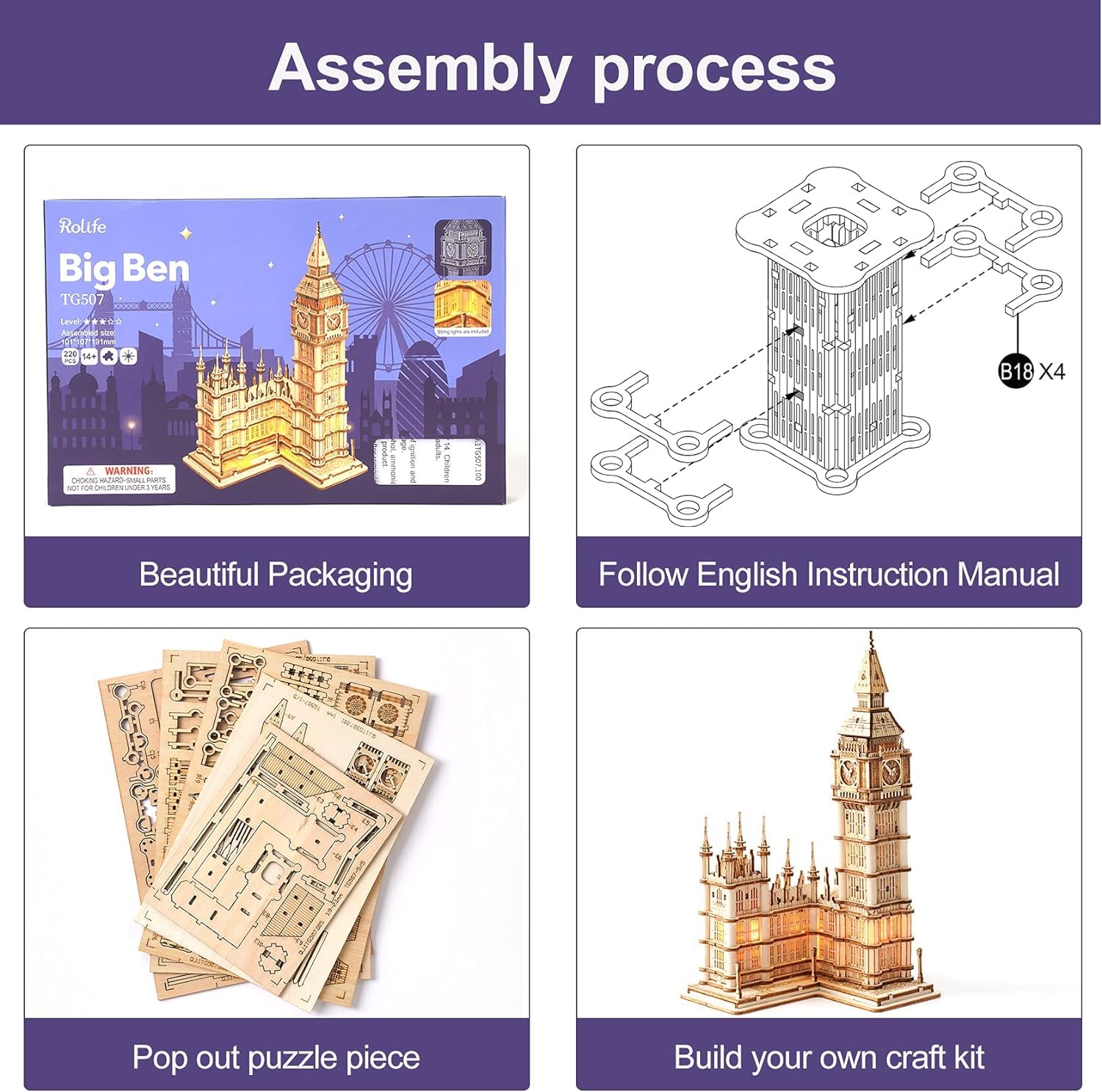 Rolife Big Ben puzzle on a desk display setup suitable for home or office decor