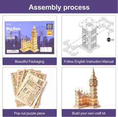 Rolife Big Ben puzzle on a desk display setup suitable for home or office decor