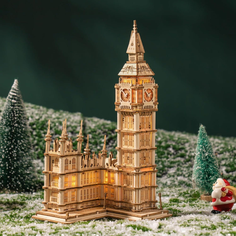 Rolife Big Ben puzzle piece layout with organized components for easy start