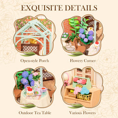 Rolife Blooming Tea Garden display piece, a charming home or office accent.