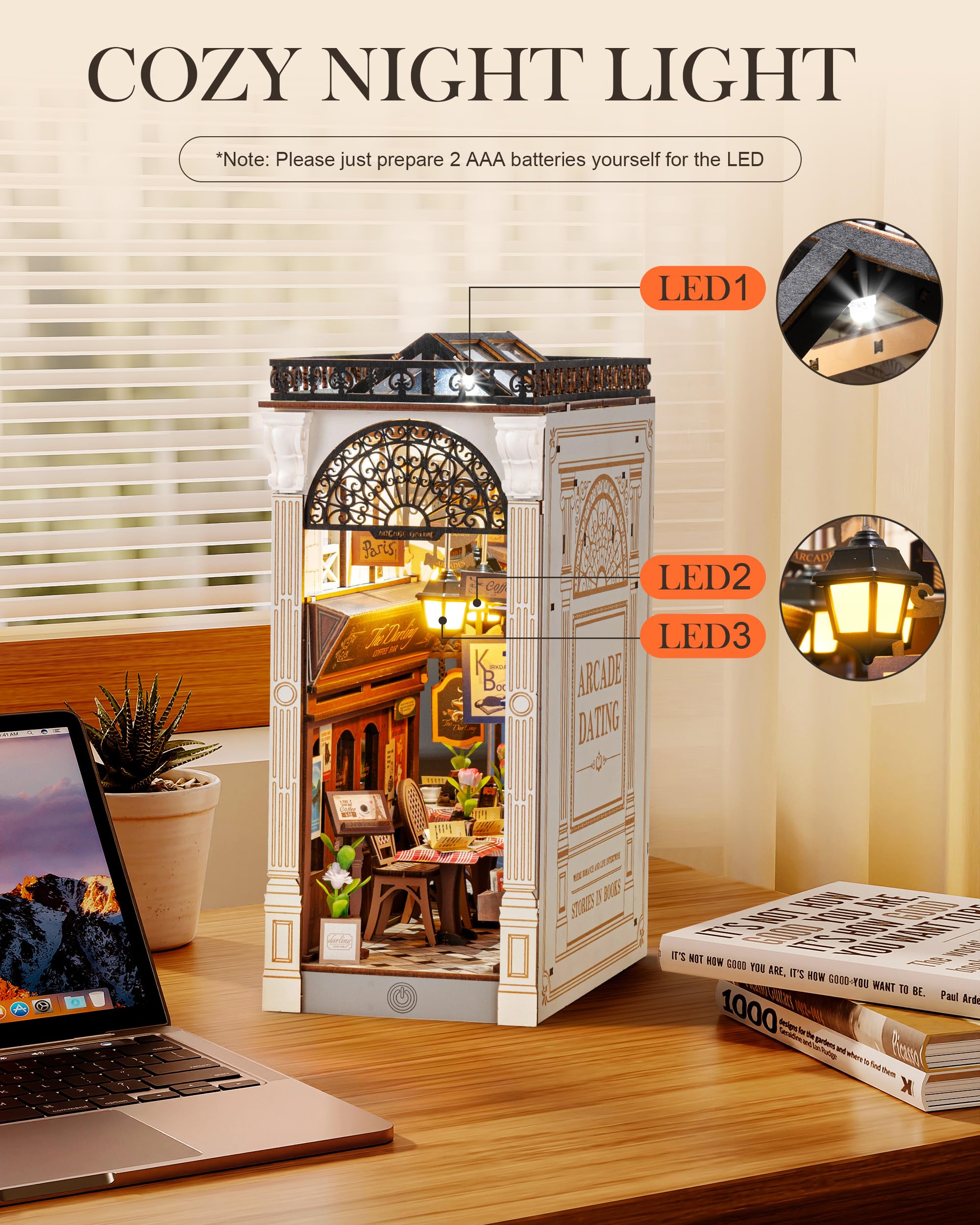 Rolife book nook LED light offers day and night modes