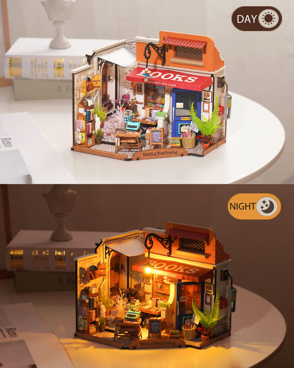 Rolife Bookstore Kit Diorama Scene, immersive storytelling in miniature