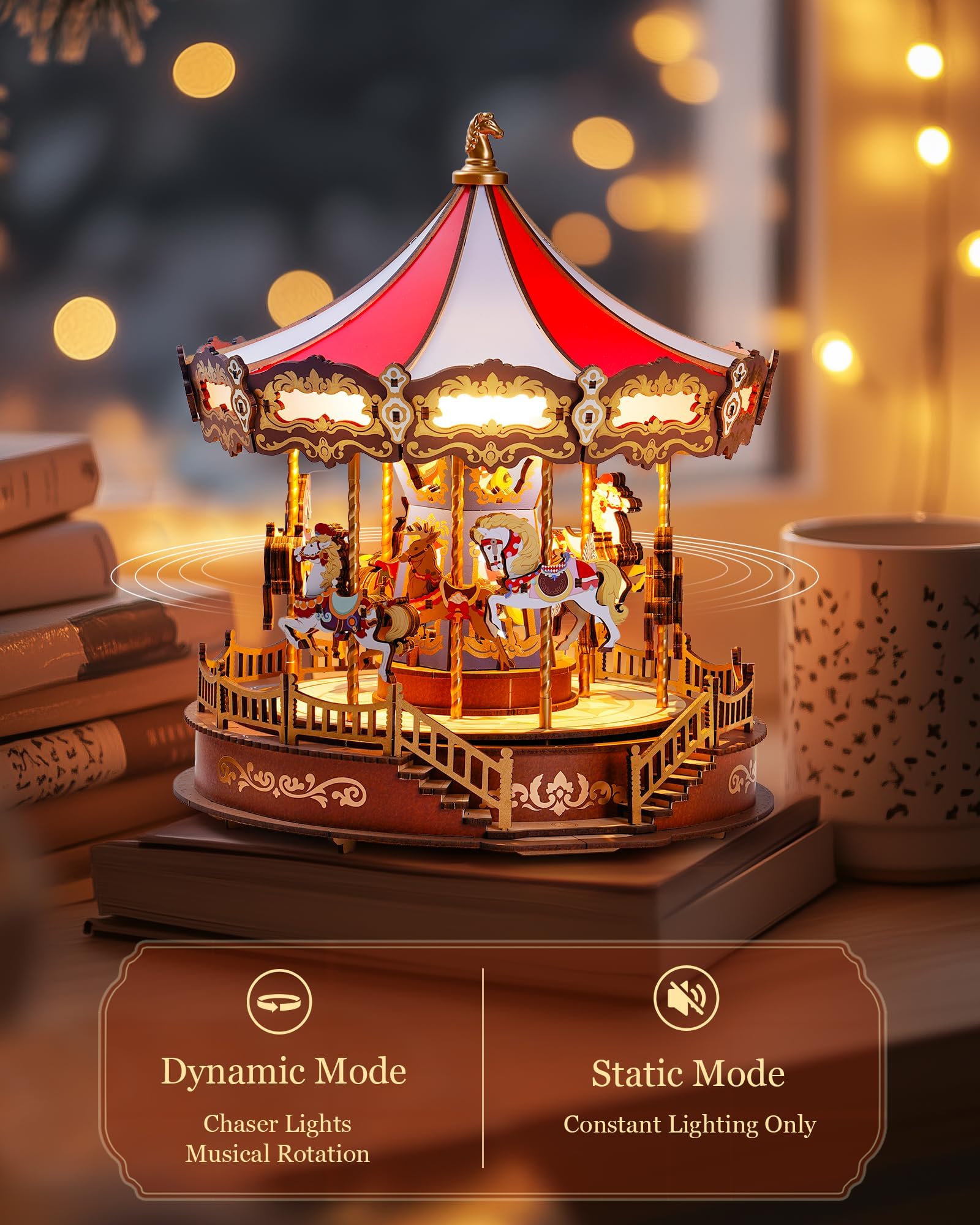 Rolife carousel lights in dynamic mode brighten the room with motion and glow
