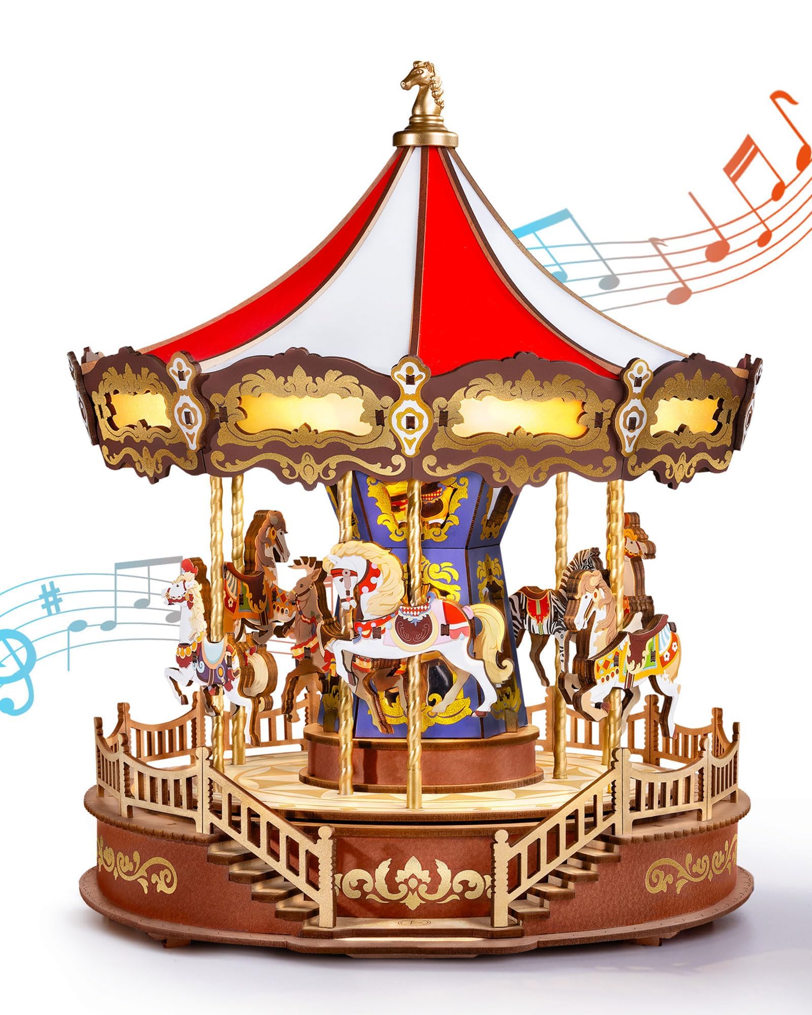 Rolife carousel music box assembly with intricate gears for a hands-on build