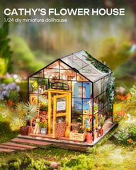 Rolife Cathy’s Flower House shows a crystal-clear window wall for a realistic display.