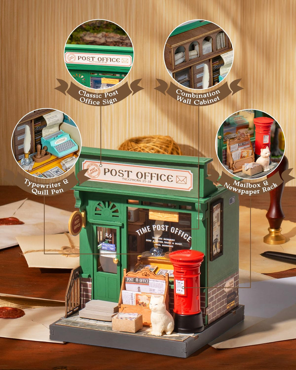 Rolife Century Post Office miniature kit desk display presents refined home decor