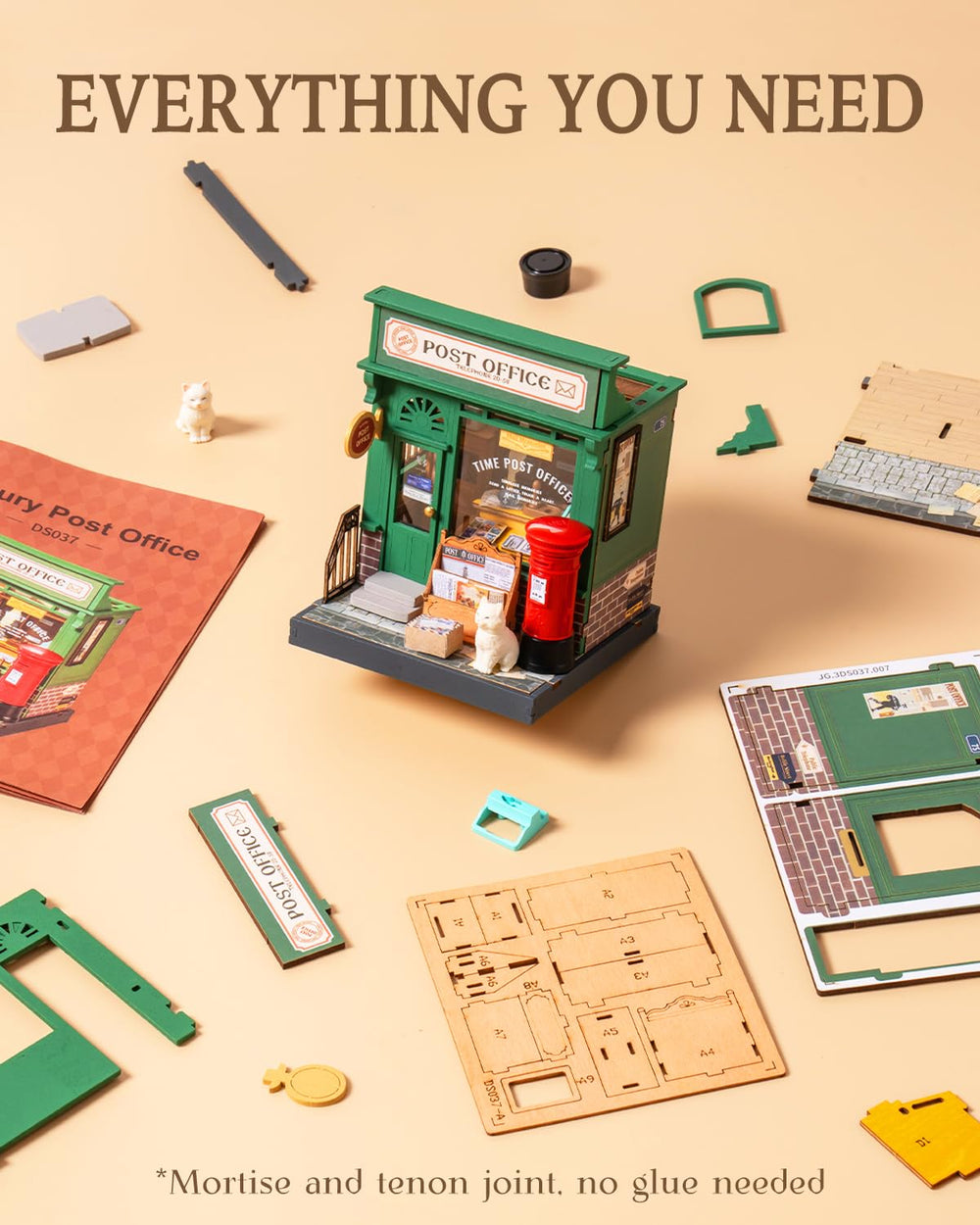 Rolife Century Post Office miniature kit packaging close-up shows quality components