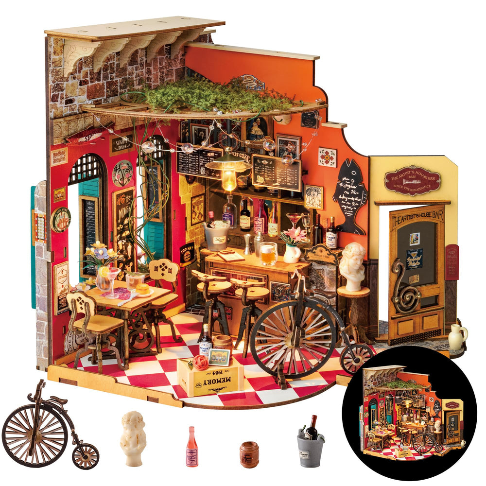 Rolife Cheers Bar Dining scene enhances bookshelf decor for adult collectors.