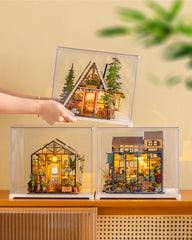 Rolife A-frame cabin dollhouse fits desks and shelves beautifully