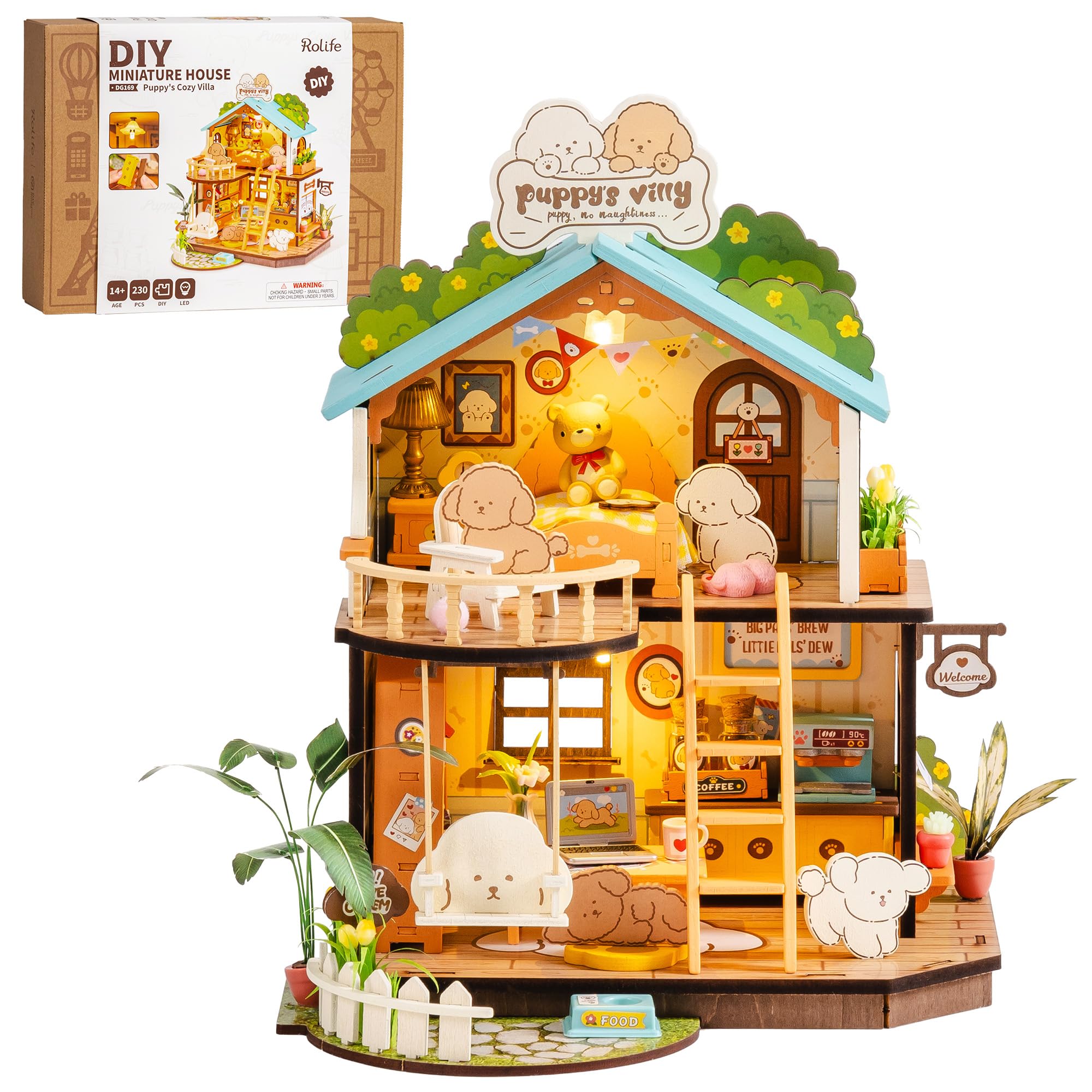 Rolife Display-ready puppy villa scene for craft enthusiasts