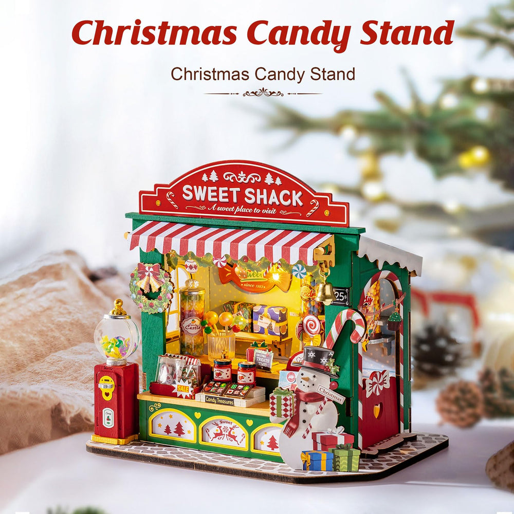 Rolife candy stand showcases hanging silver bells for holiday sparkle