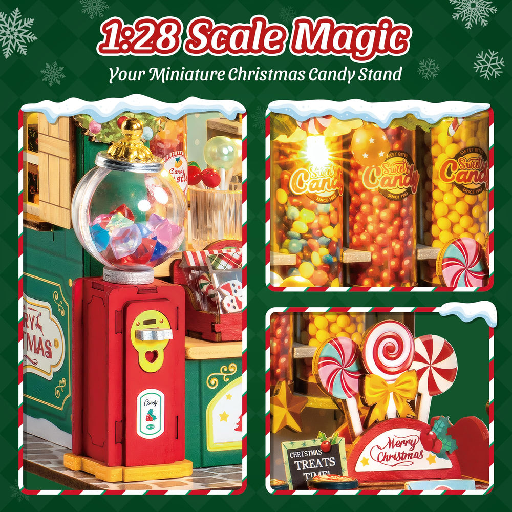 Rolife candy stand with traditional wreath creates a warm, welcoming holiday focal point