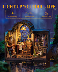 Rolife miniature house with a time-reversing crystal ball adds magical scene depth.