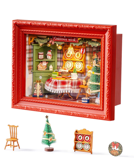 Rolife DIY miniature house kit ready for wall display with a detailed diorama.
