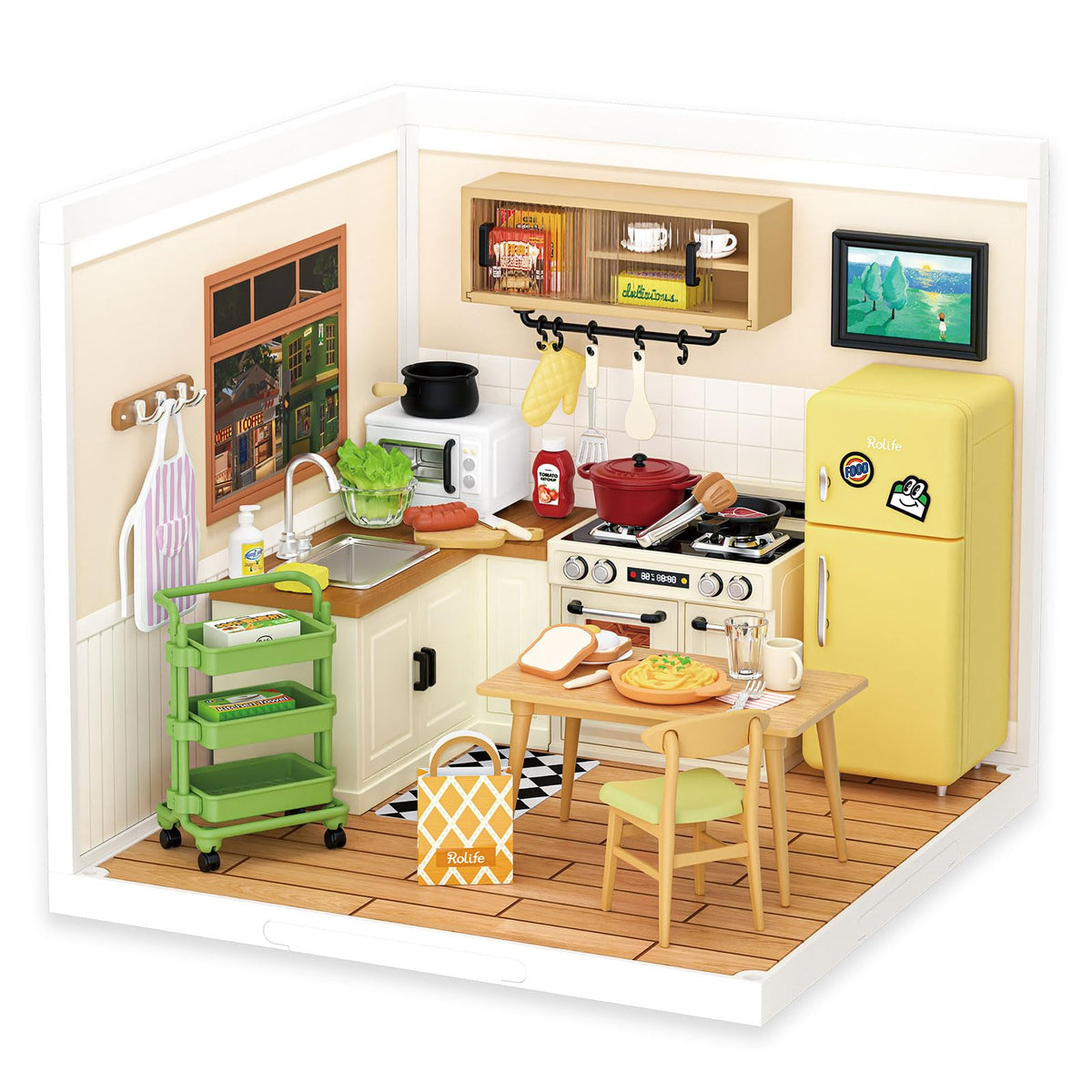 Rolife DIY miniature kitchen oven with LED light adds ambiance to dioramas.