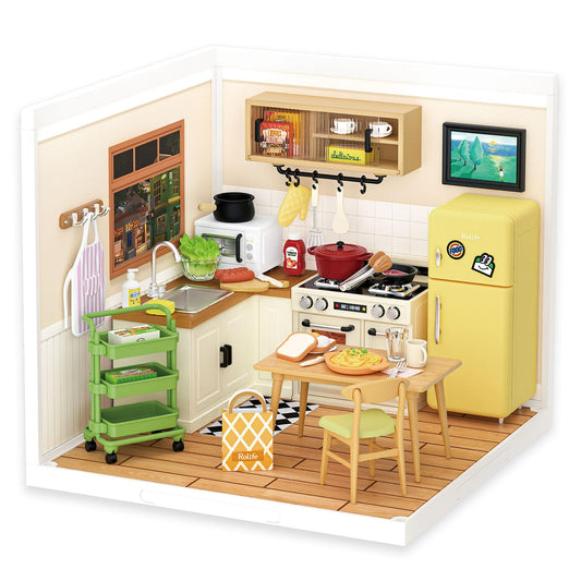 Rolife DIY miniature kitchen oven with LED light adds ambiance to dioramas.