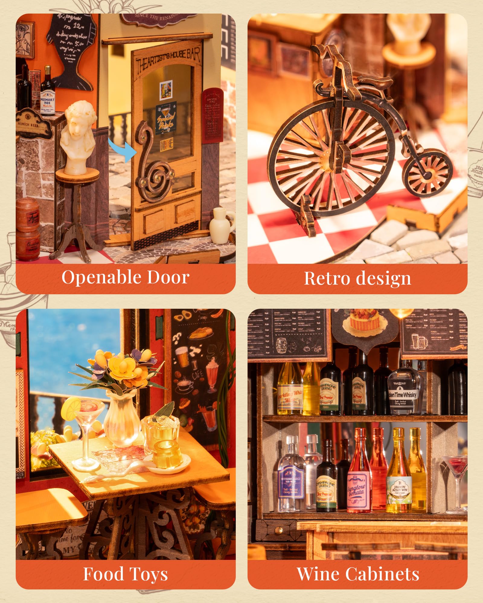 Rolife dollhouse furniture detail with finely crafted pieces.