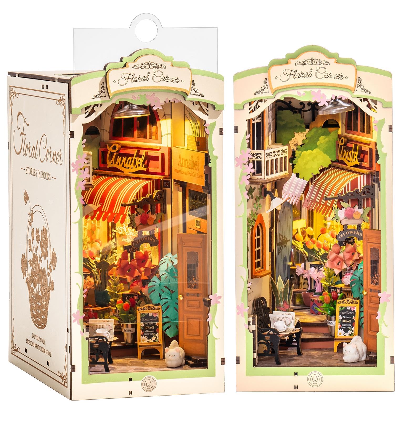 Rolife flower corner booknook with LED lights for cozy reading
