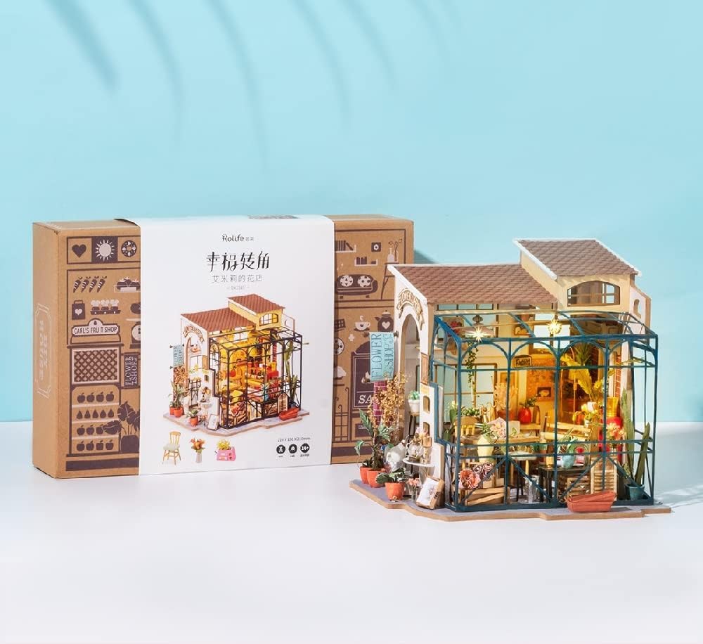Rolife Flower Shop building kit interior reveals assembly details and parts