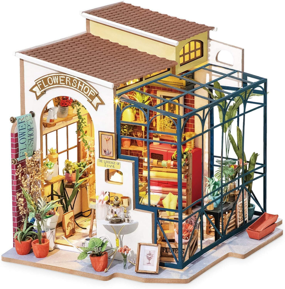 Rolife Flower Shop counter display showing a tiny workspace and charm
