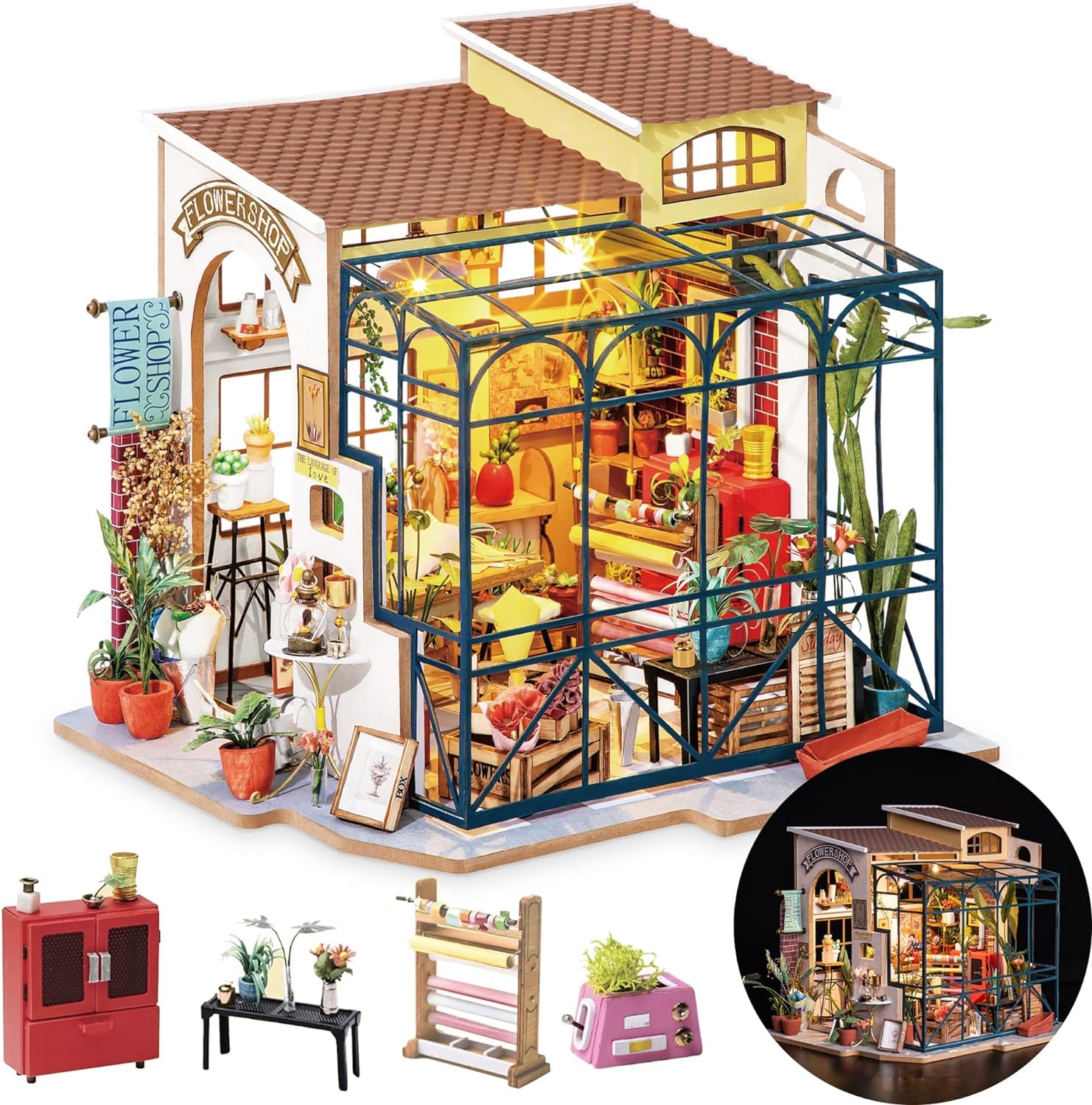 Rolife Flower Shop front view for an inviting miniature display