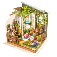 Rolife garden house exterior with LED lighting for cozy display.