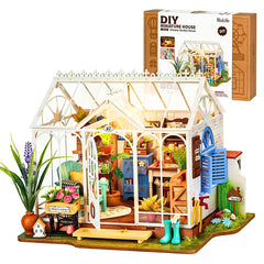 Rolife greenhouse dollhouse front view, chic desk decor and creative hobby.