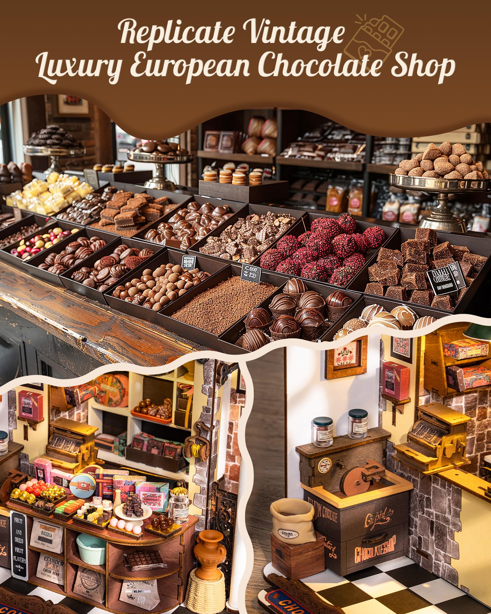 Rolife Henry's Chocolate Shop detailed furniture and textures add realism