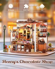 Rolife Henry's Chocolate Shop interior details for a charming shelf diorama.