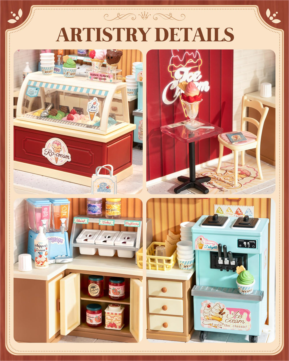 Rolife LED lighting kit enhances the ice cream shop scene with a warm glow